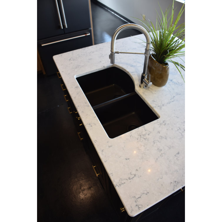 Black Quartz Composite 32'' x 21'' Double Bowl Undermount Kitchen Sink