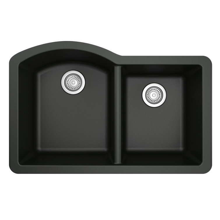 Black Quartz Composite 32'' x 21'' Double Bowl Undermount Kitchen Sink