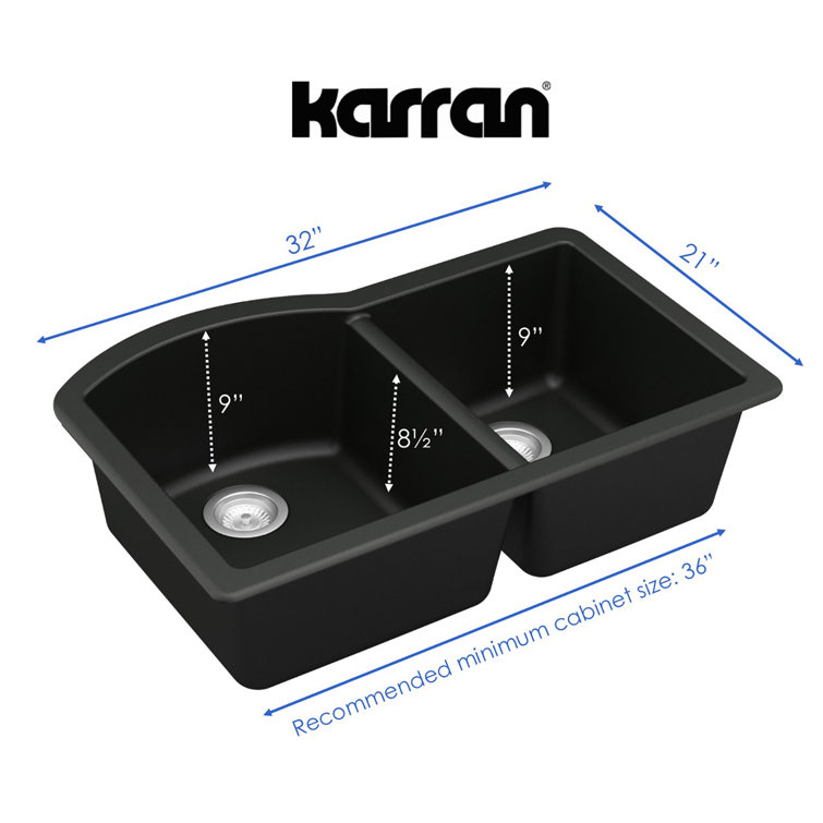 Black Quartz Composite 32'' x 21'' Double Bowl Undermount Kitchen Sink
