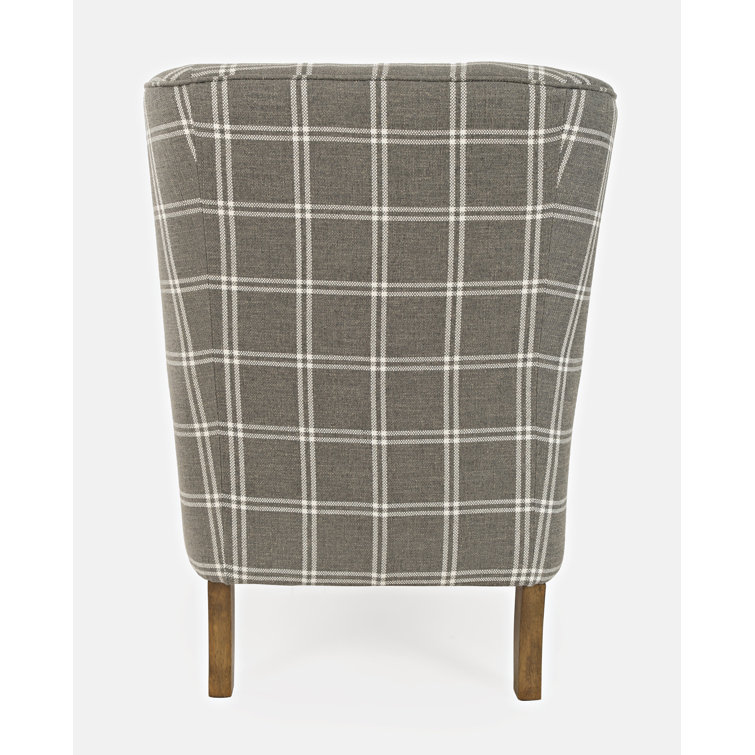 Graphite Plaid Upholstered Wood Accent Chair