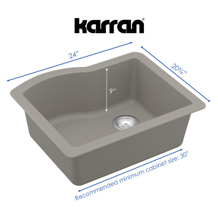 Karran 24" Concrete Quartz Single Bowl Kitchen Sink