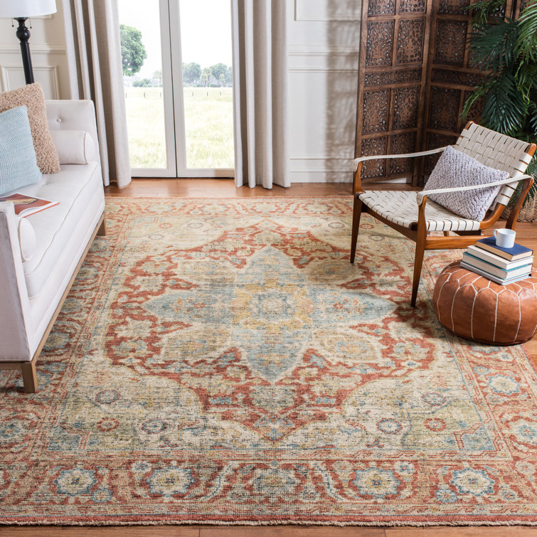 Hand-Knotted Wool 6' x 9' Rust and Beige Area Rug