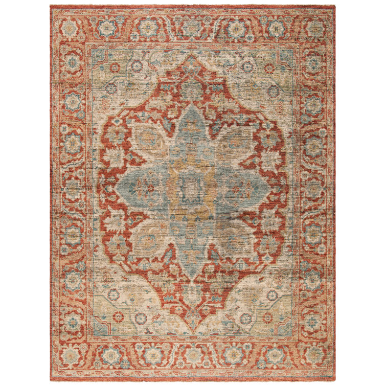 Hand-Knotted Wool 6' x 9' Rust and Beige Area Rug