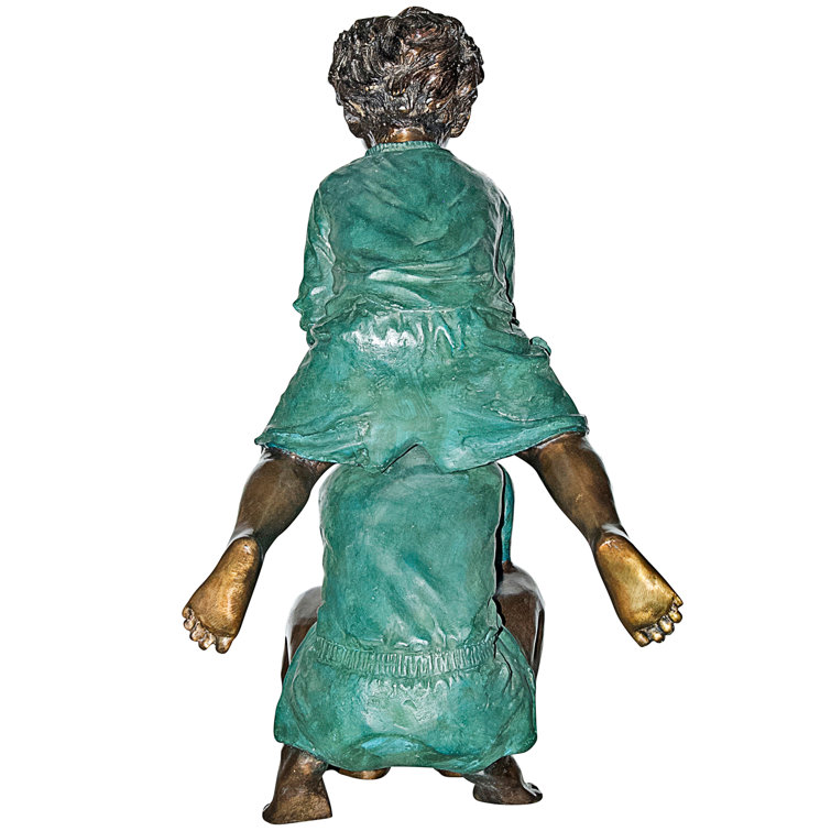 Bronze Leap Froggin Boys Garden Statue, 36" Height