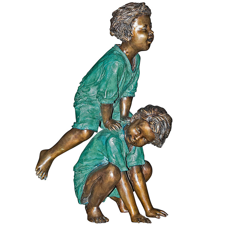 Bronze Leap Froggin Boys Garden Statue, 36" Height