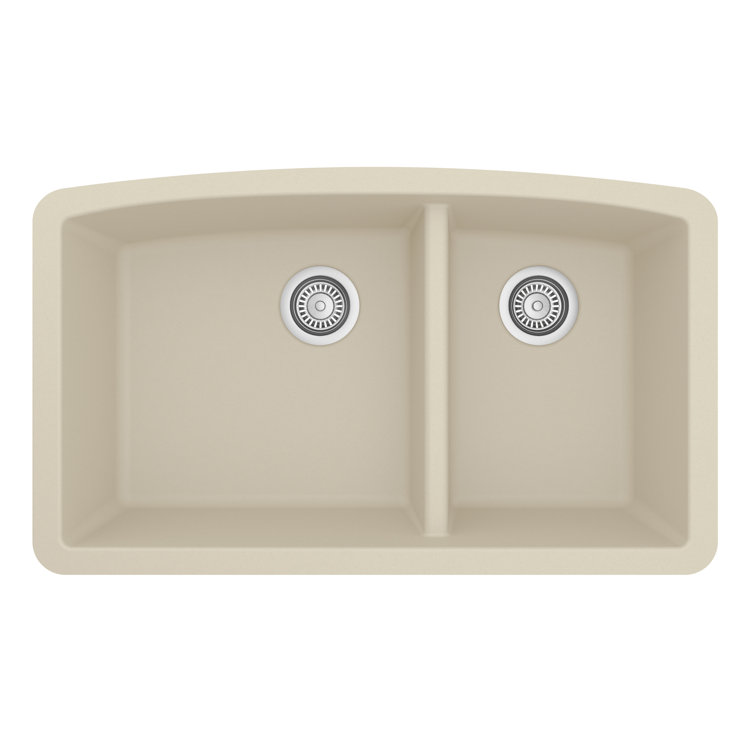 Bisque Quartz Composite 32'' Double Bowl Undermount Kitchen Sink