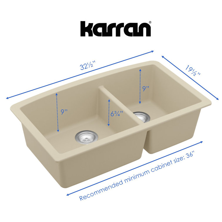 Bisque Quartz Composite 32'' Double Bowl Undermount Kitchen Sink