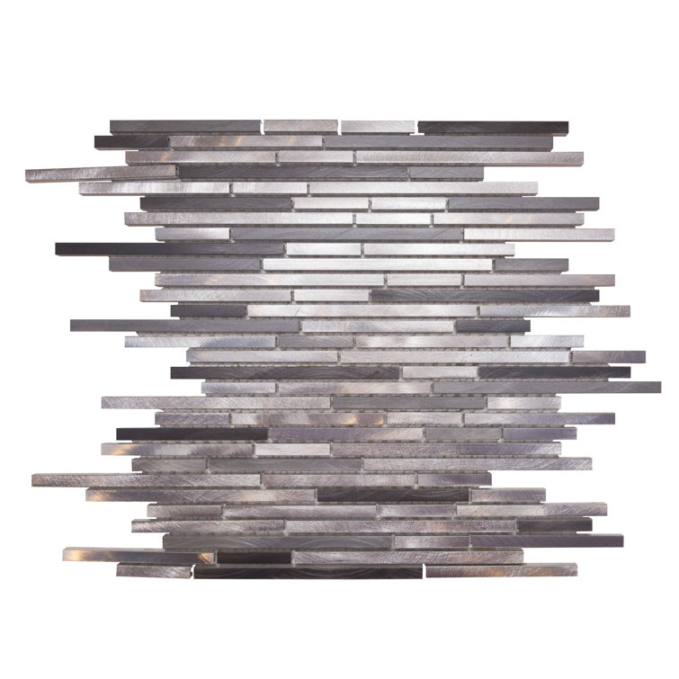 Gray and White 12" x 12" Metallic Linear Mosaic Wall Tile