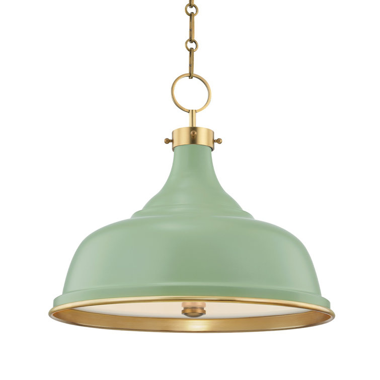 Aged Brass Leaf Green 3-Light Bowl Pendant with Dome Shade