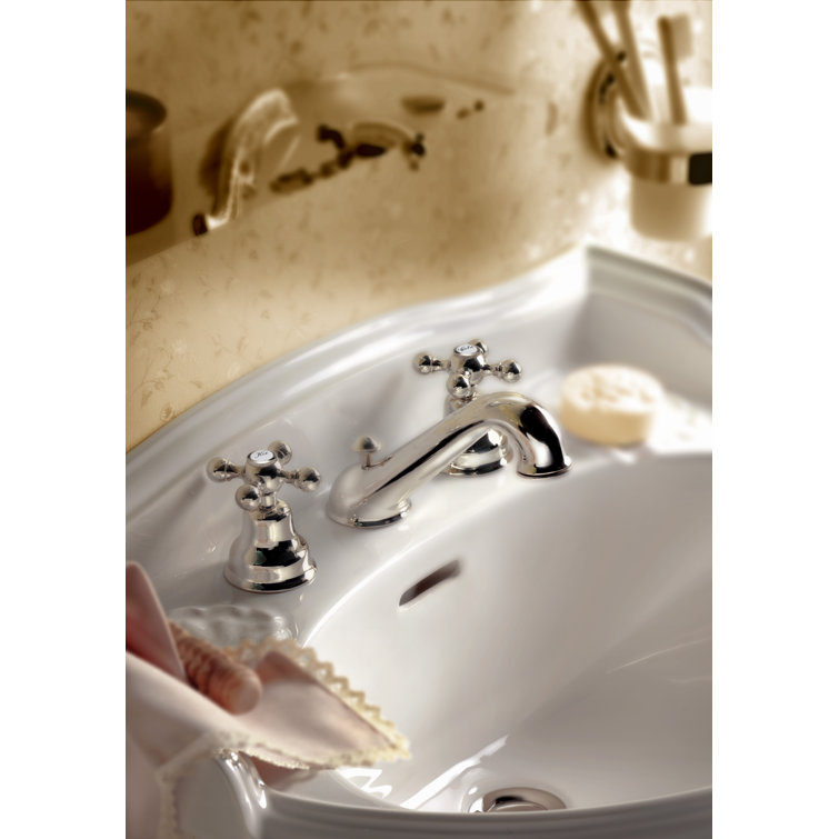 Polished Nickel Widespread Brass Bathroom Faucet with Porcelain Handles