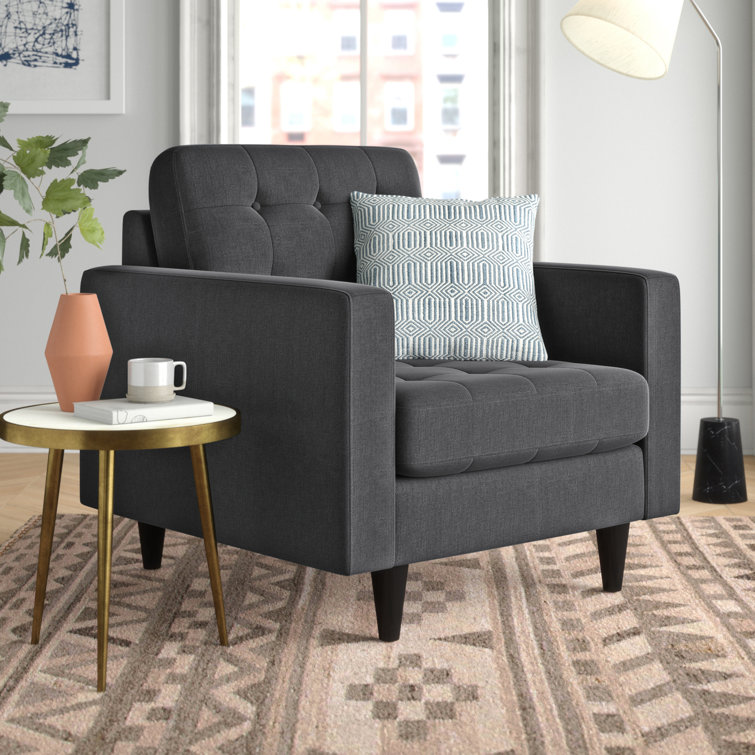 Noble Gray 35.5" Tufted Armchair with Solid Wood Legs