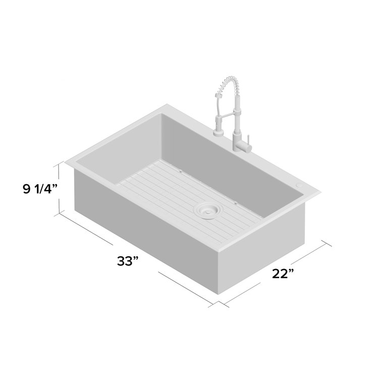Stainless Steel Dual Mount Kitchen Sink with Pull-Down Faucet, 33"