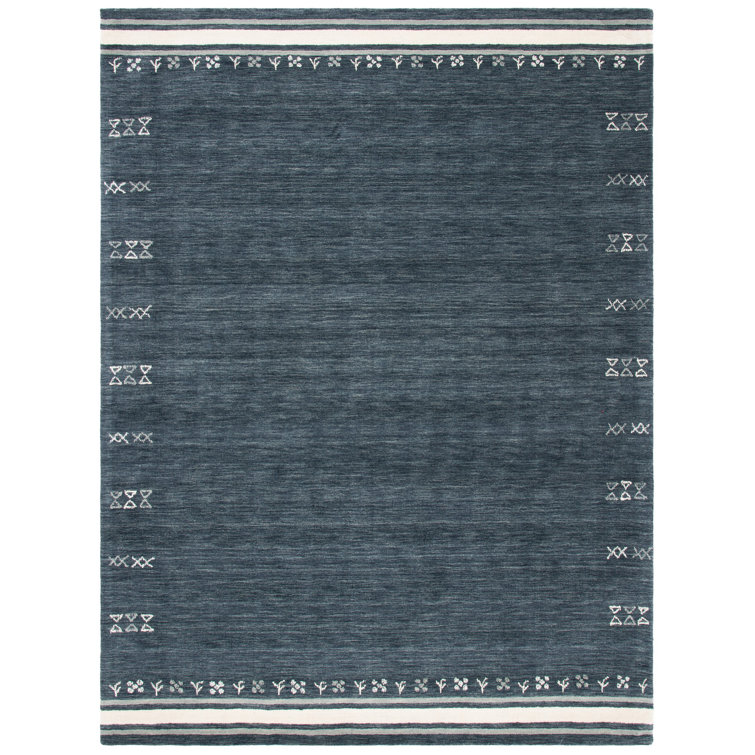 Charcoal Gray Hand-Knotted Wool Rectangular Rug 5' x 8'