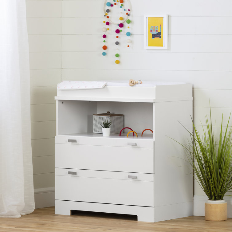 Pure White Reevo Changing Table Dresser with Storage Drawers