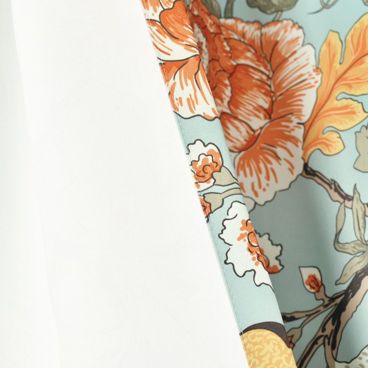 Sydney Blue Green Floral Blackout Polyester Curtain Panels, Set of 2