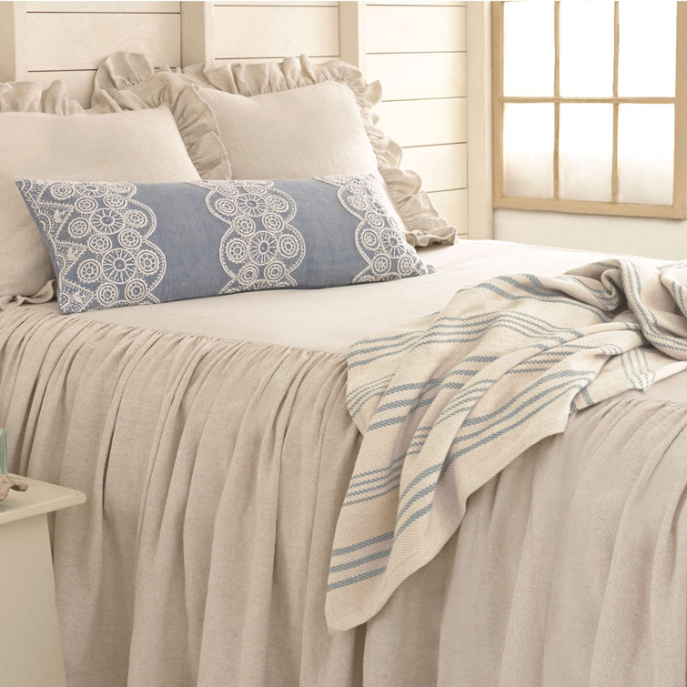 Hand Woven French Blue Cotton Throw with Knotted Fringe