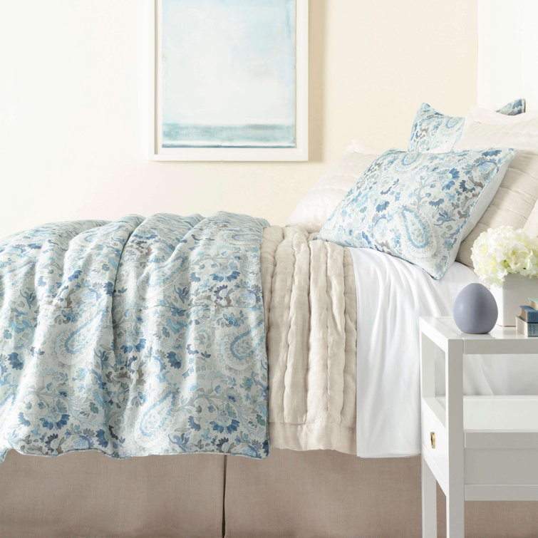 Ines Blue Paisley Floral Linen Full/Queen Duvet Cover