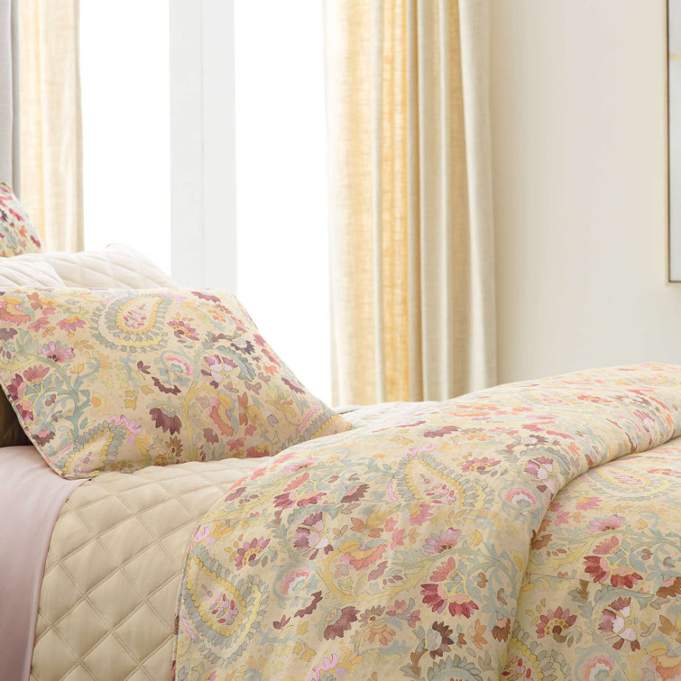 Ines Full/Queen Yellow Linen Paisley Duvet Cover