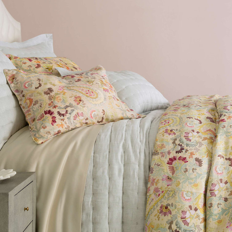 Ines Full/Queen Yellow Linen Paisley Duvet Cover