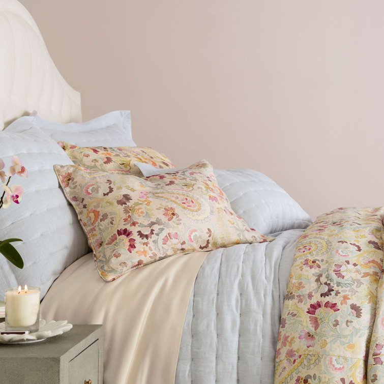 Beige Floral Linen Standard Pillow Sham