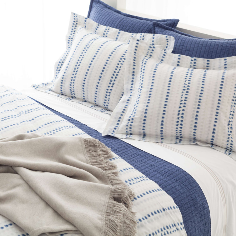Blue and White Cotton Polka Dot Standard Sham