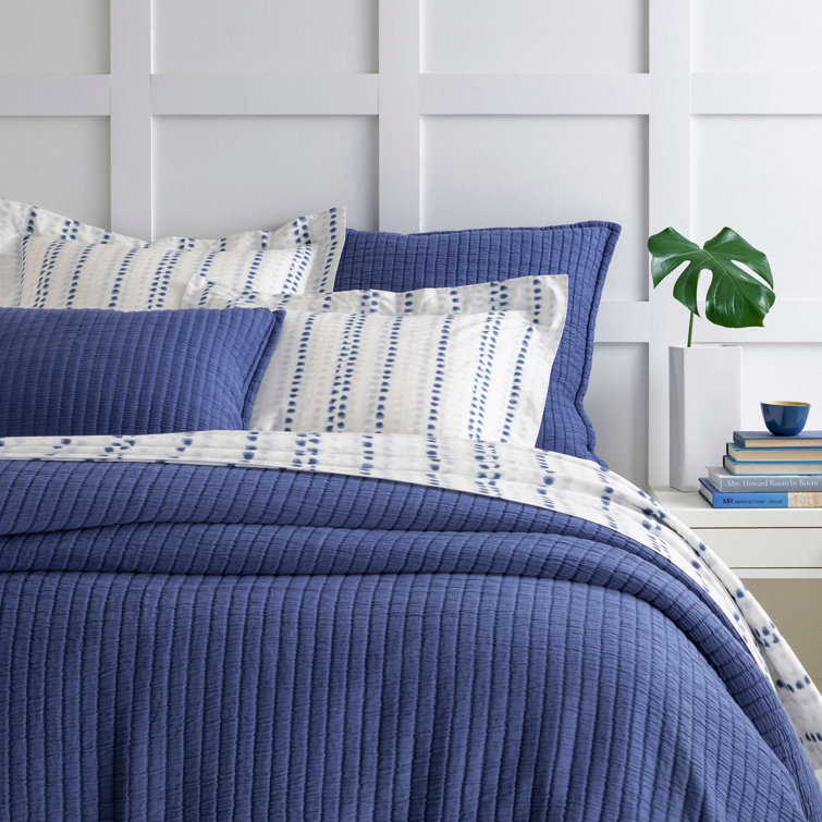 Blue and White Cotton Polka Dot Standard Sham