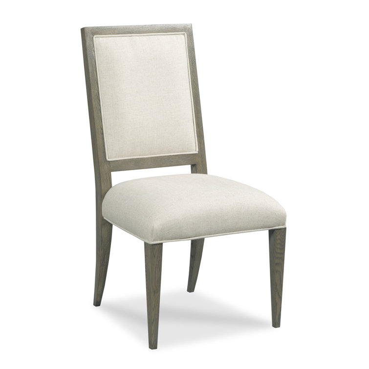 Beige Linen Upholstered Wood Side Chair with Vintage Finish