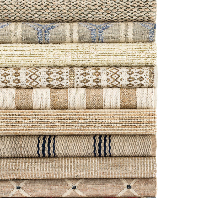 Blue and Natural Flat Woven Cotton Jute Rug, 3' x 5'