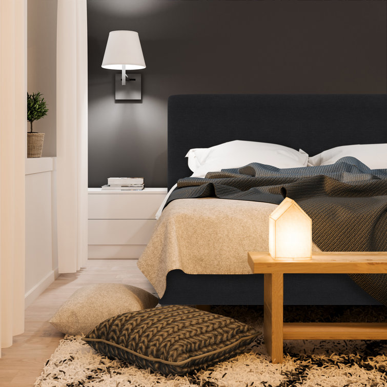 Twin Linen Sandstone Upholstered Bed with Pine Frame