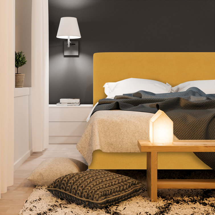 Twin Linen Sandstone Upholstered Bed with Pine Frame