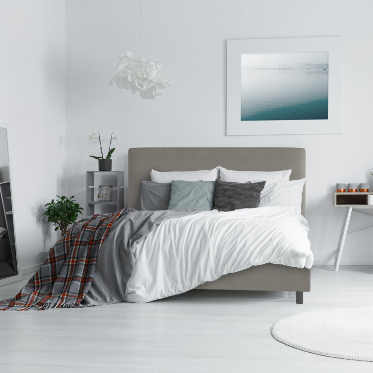 Twin Linen Sandstone Upholstered Bed with Pine Frame