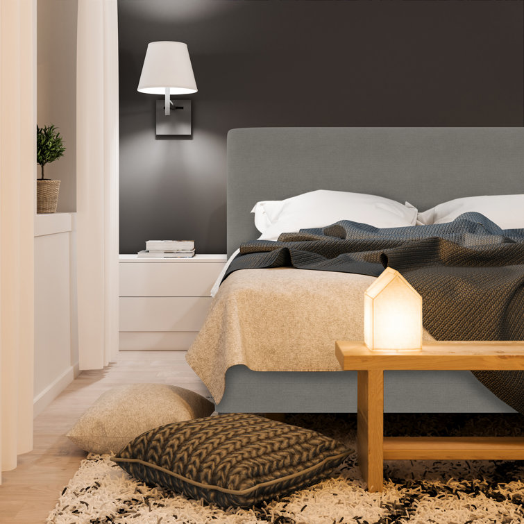 Twin Linen Sandstone Upholstered Bed with Pine Frame