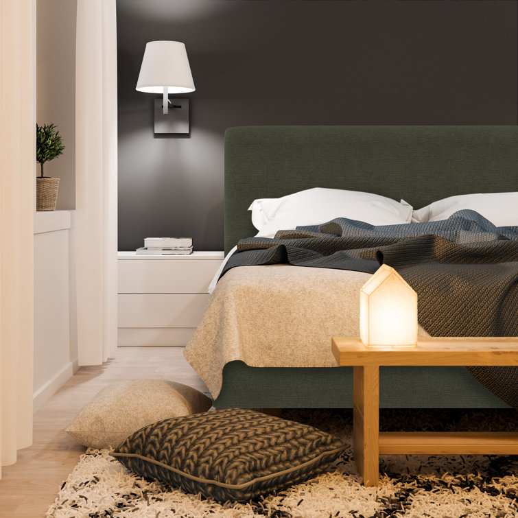 Twin Linen Sandstone Upholstered Bed with Pine Frame