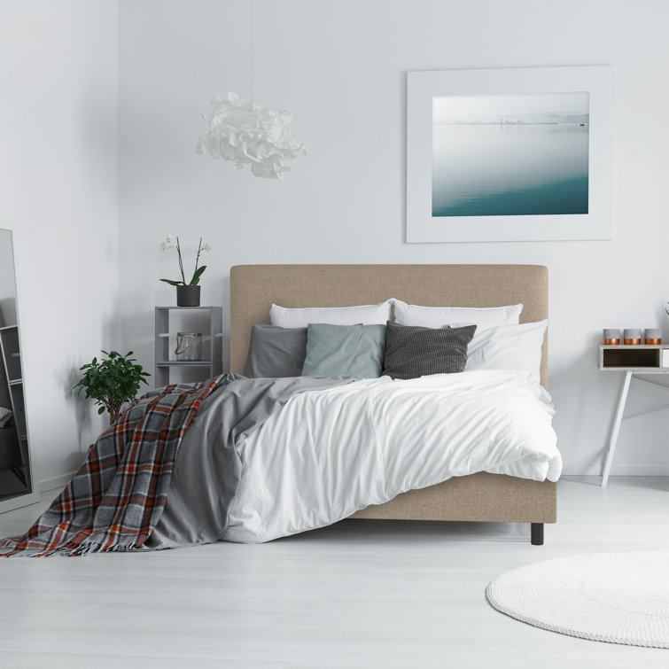 Twin Linen Sandstone Upholstered Bed with Pine Frame
