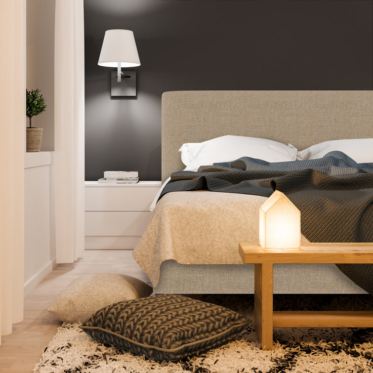 Twin Linen Sandstone Upholstered Bed with Pine Frame