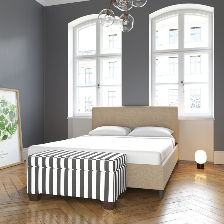 Twin Linen Sandstone Upholstered Bed with Pine Frame