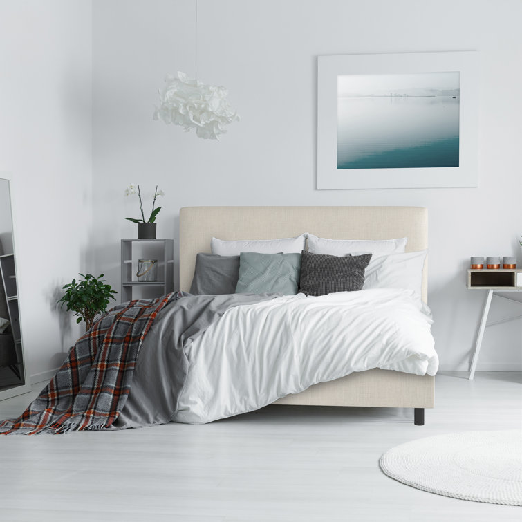 Twin Linen Sandstone Upholstered Bed with Pine Frame