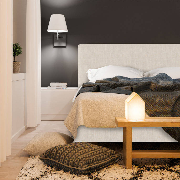 Twin Linen Sandstone Upholstered Bed with Pine Frame