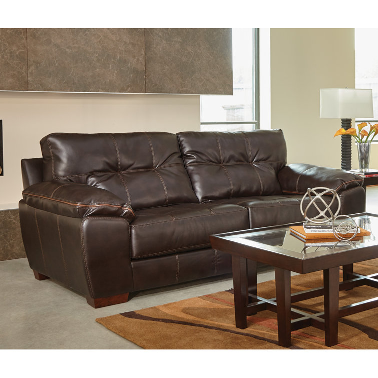 Elegant Hudson 97" Chocolate Faux Leather Traditional Sofa