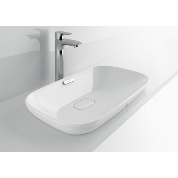 Cotton White Fireclay Rectangular Semi-Recessed Vessel Sink