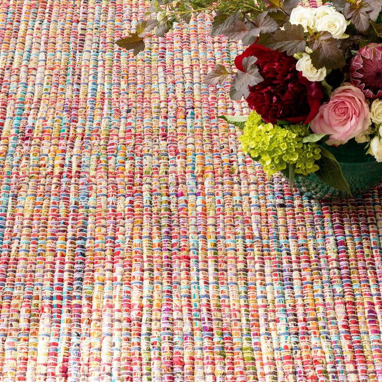 Vista Blue Stripe Handwoven Cotton Synthetic Rug, 6' x 9'
