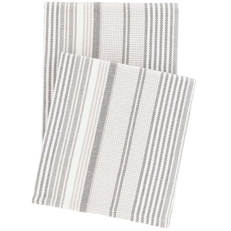 Gradation Stripe Cream-Taupe Wool-Cotton Throw Blanket