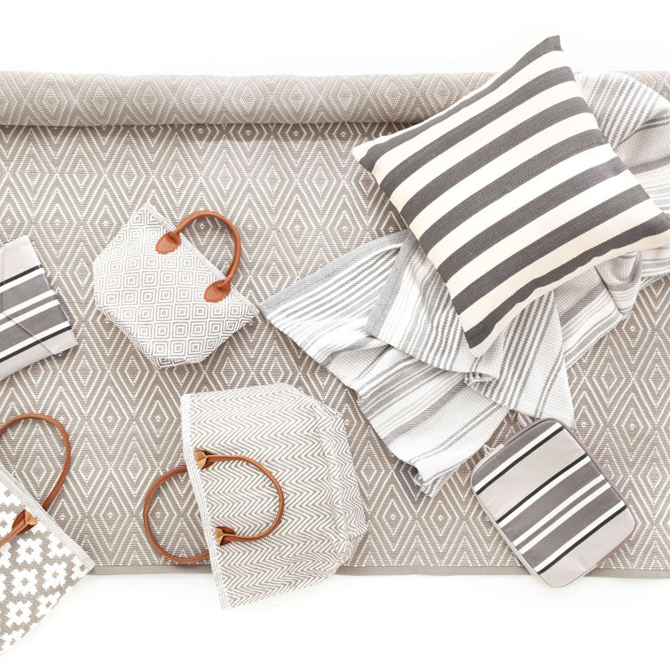 Gradation Stripe Cream-Taupe Wool-Cotton Throw Blanket