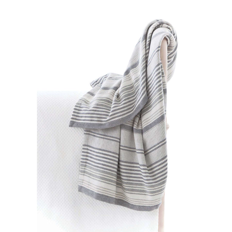 Gradation Stripe Cream-Taupe Wool-Cotton Throw Blanket
