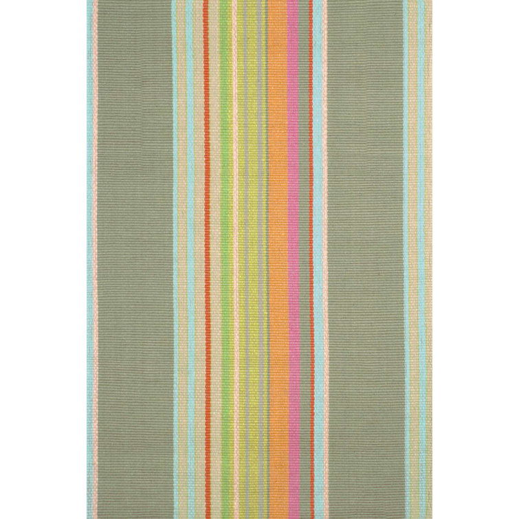Blue Multicolor Striped Wool Cotton 10' x 14' Rug