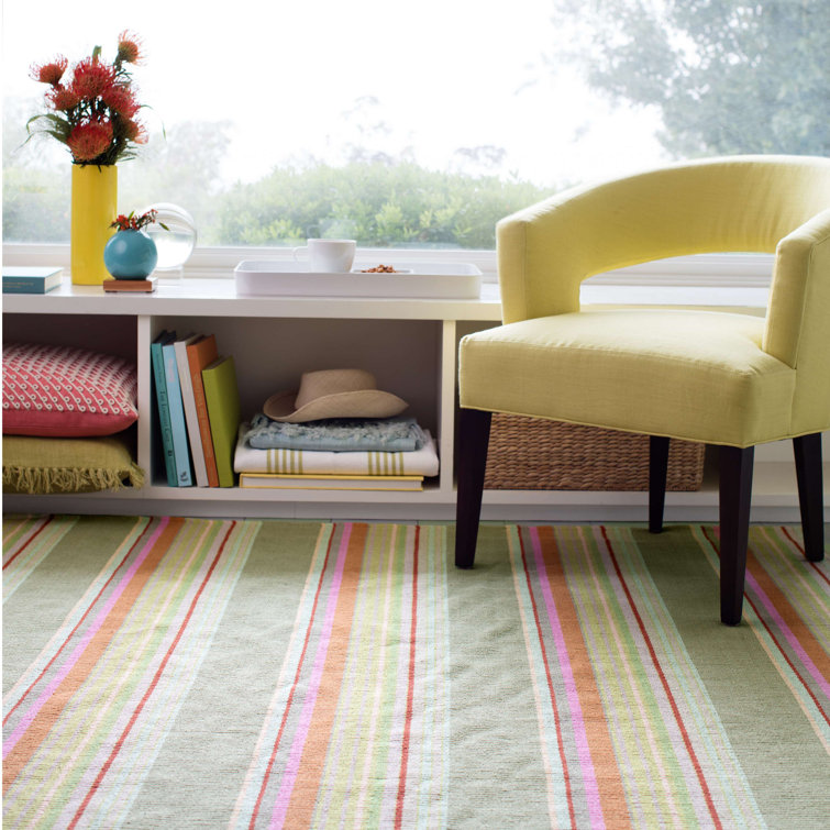 Blue Multicolor Striped Wool Cotton 10' x 14' Rug