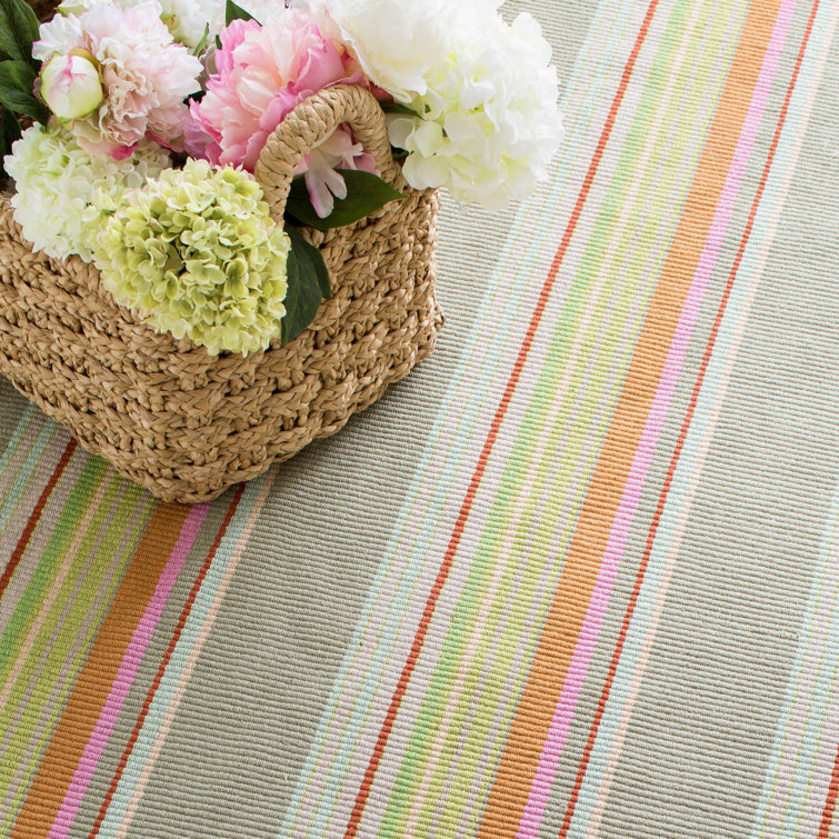 Blue Multicolor Striped Wool Cotton 10' x 14' Rug