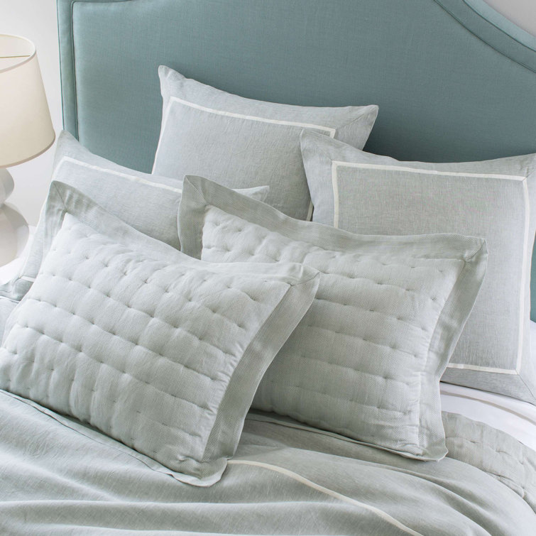 Sky Blue Linen Queen Duvet Cover with Piped Edges