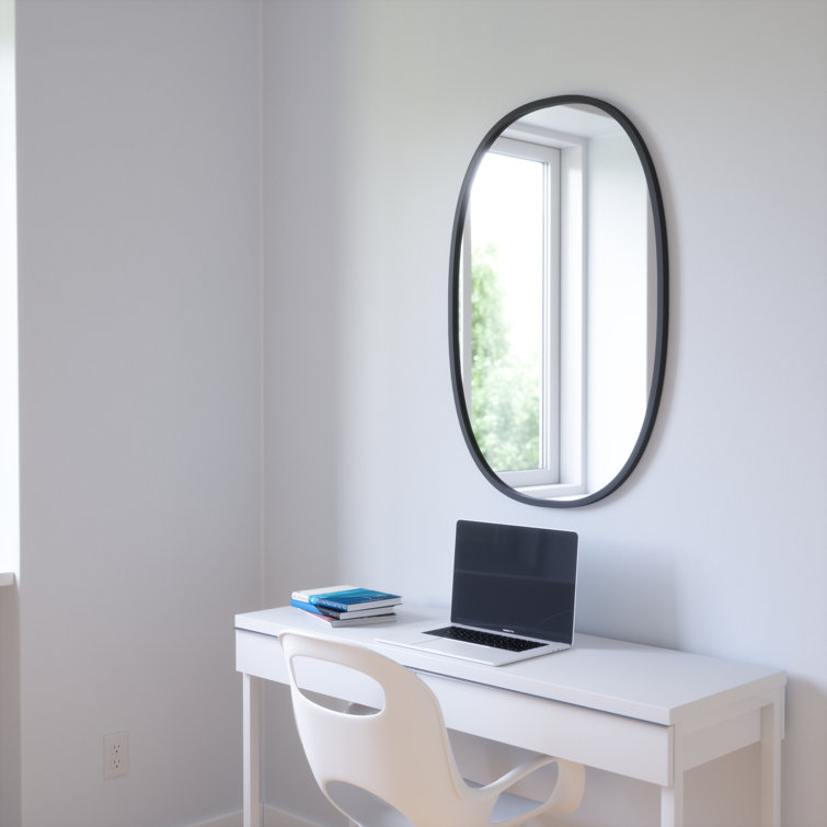 Sleek Modern Oval Hub Wall Mirror 18"x24" in Black