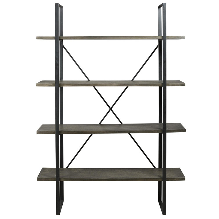 Gilesgrove Industrial Black Wood and Metal 4-Shelf Bookcase